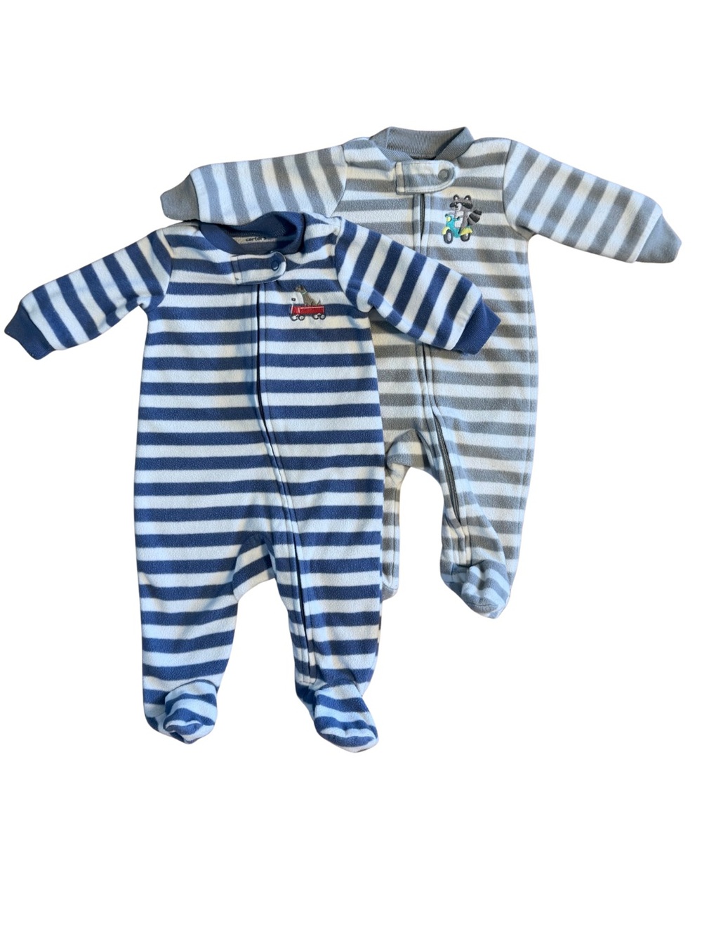 Carter's Blue & Gray Striped Fleece Baby Footed One-Pieces - 2 Pack NB